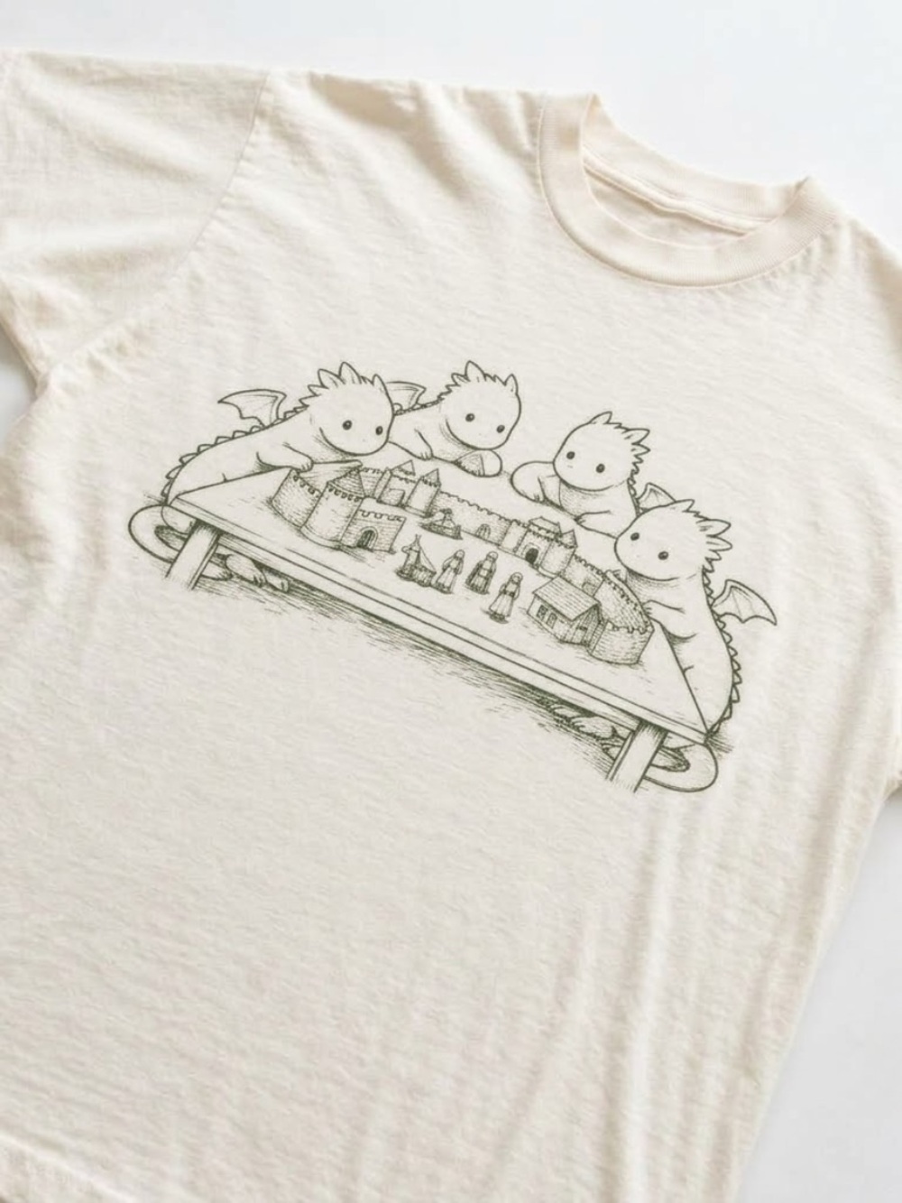 Classic Off White Dragons Playing Castle T-Shirt - Unbranded - Picture 2 of 4